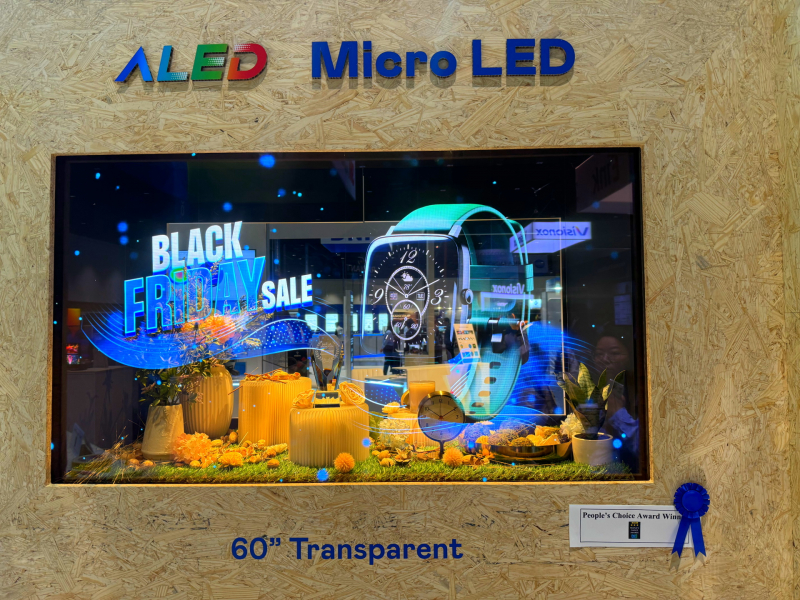 k1体育60吋高透明度Micro LED显示器获&rdquo;最佳Micro LED技术应用奖&rdquo;，将Micro LED面板透明化之设计特性极致发挥，以可扩展性无缝拼接技术打造，具备600 nits全画面亮度、大于60%穿透率及超过NTSC 110%的优异广色域表现，可依需求灵活应用于各种场域