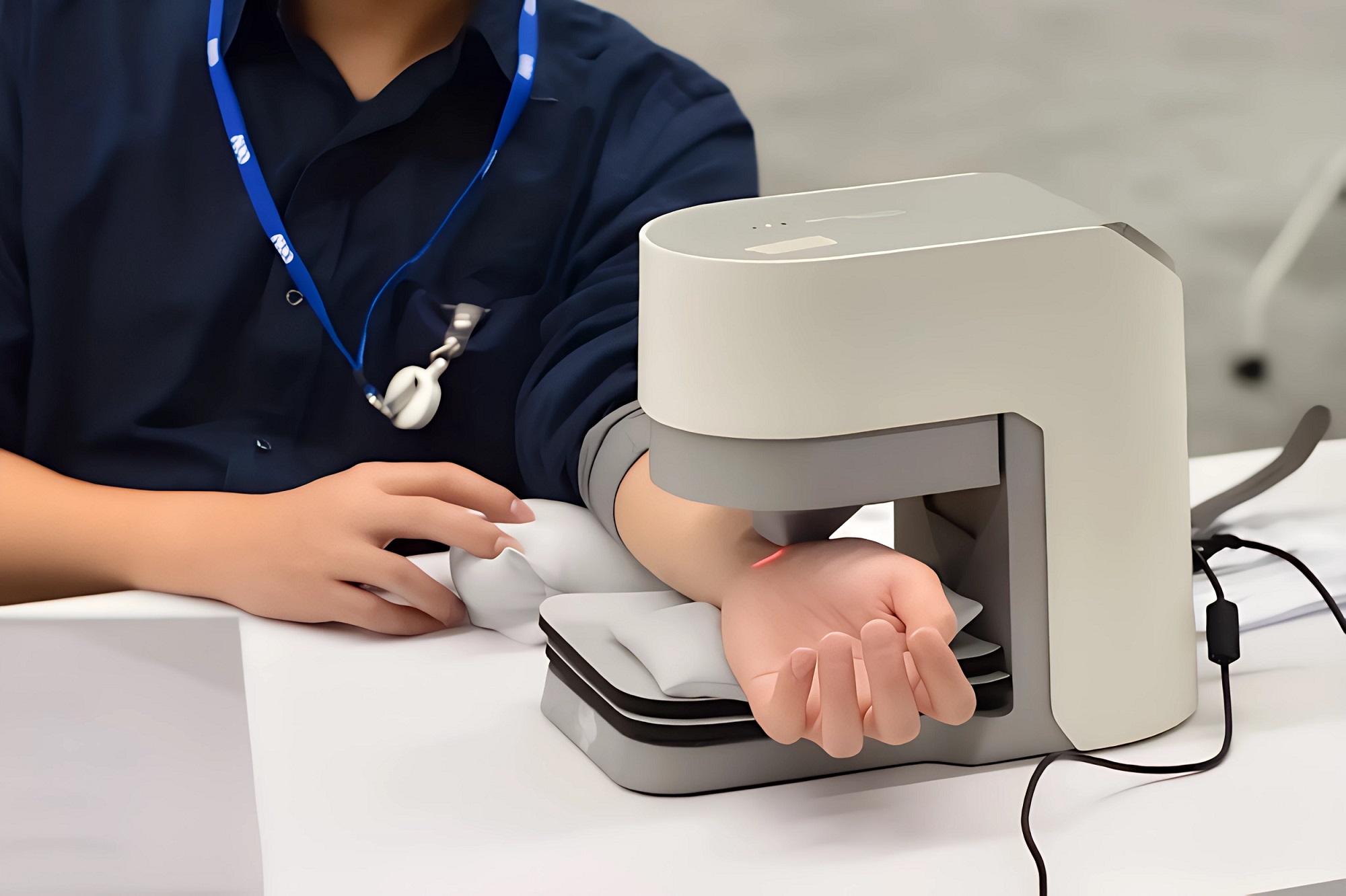 友達耘康中醫數位化檢測解決方案之脈象檢測系統採用高靈敏多點式壓力感測器，可真實還原「寸、關、尺」三部脈象量測結果